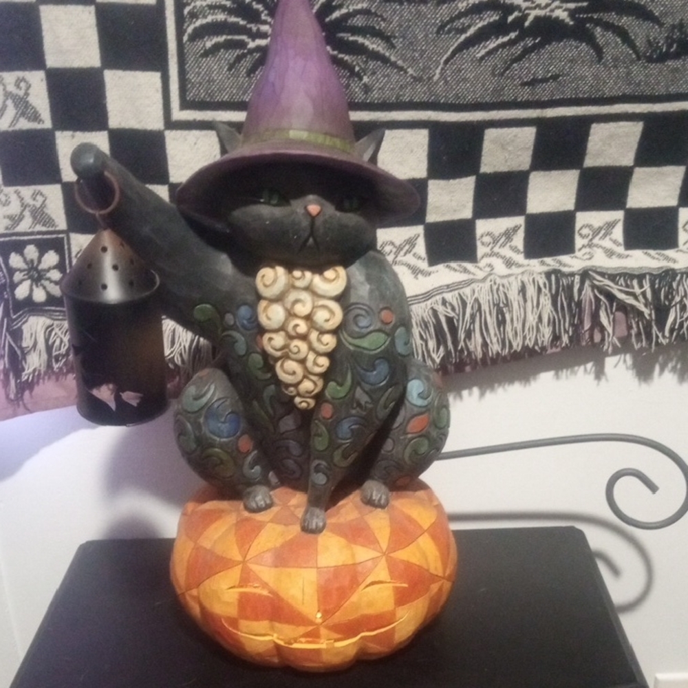 Halloween Cat Figurine with Lantern